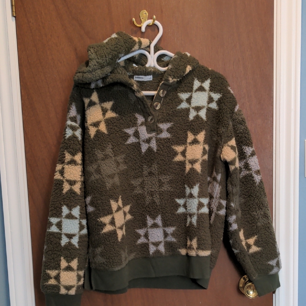 Cozy Star Patterned Fleece Hoodie